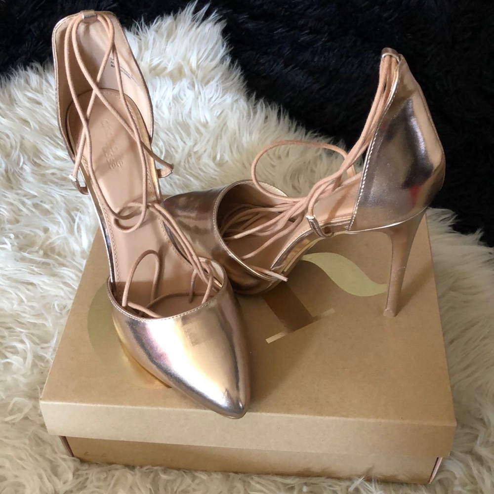 Rose Gold Tie Up Pointed Toe Heels